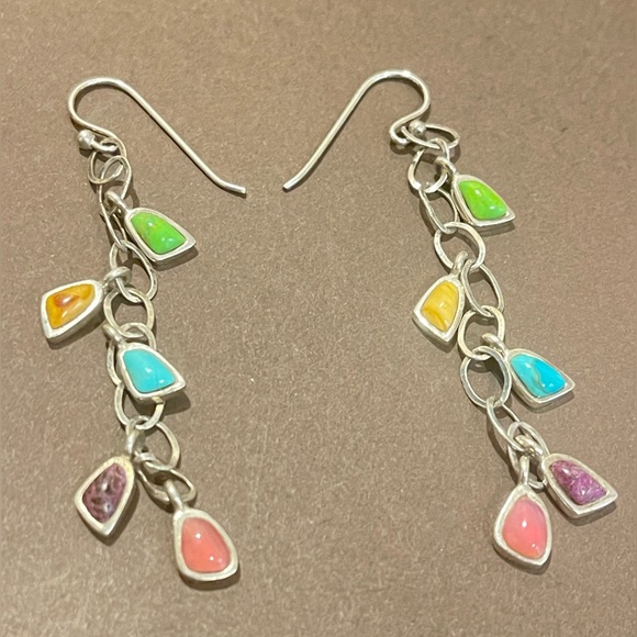 Vintage Barse Multi Stone Sterling Silver 925 Linear Drop/Dangle Earrings - Picture 3 of 12